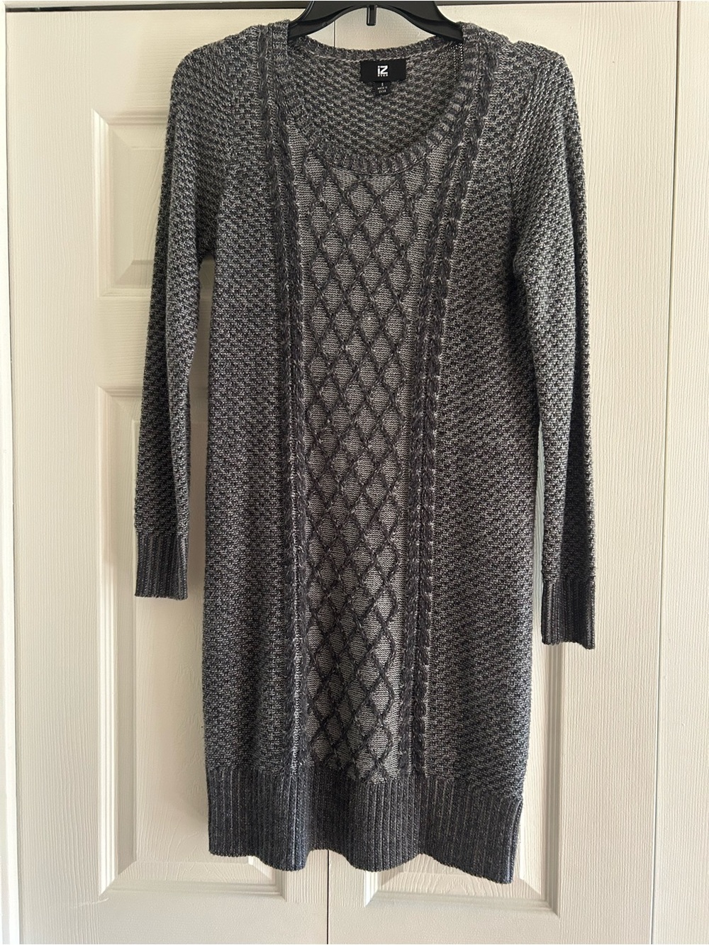 Iz Byer Gray Long Sleeve Cable Knit Sweater Dress